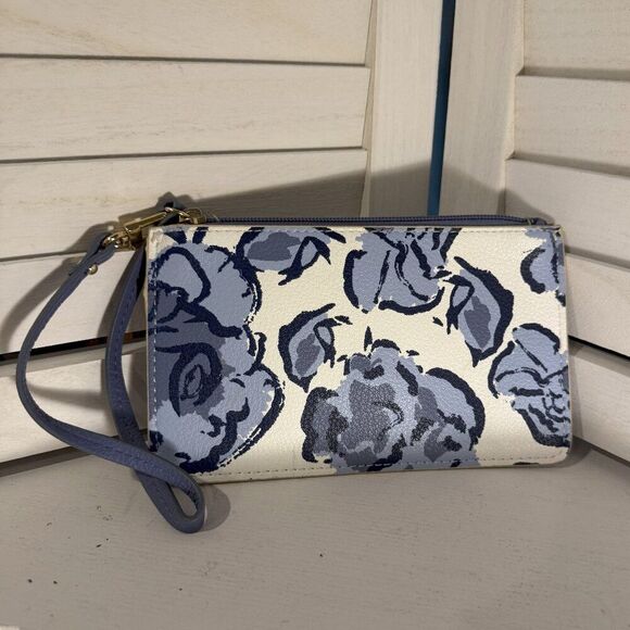 Giani Bernini Blue White Rose Clutch | Retro Chic Floral Wristlet - Picture 1 of 4